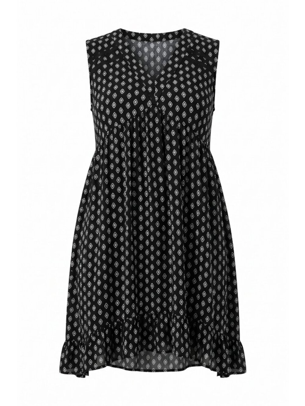 Rewind Juniors Plus 1X Black White Swing Dress Sleeveless V-Neck Sharkbite Hem